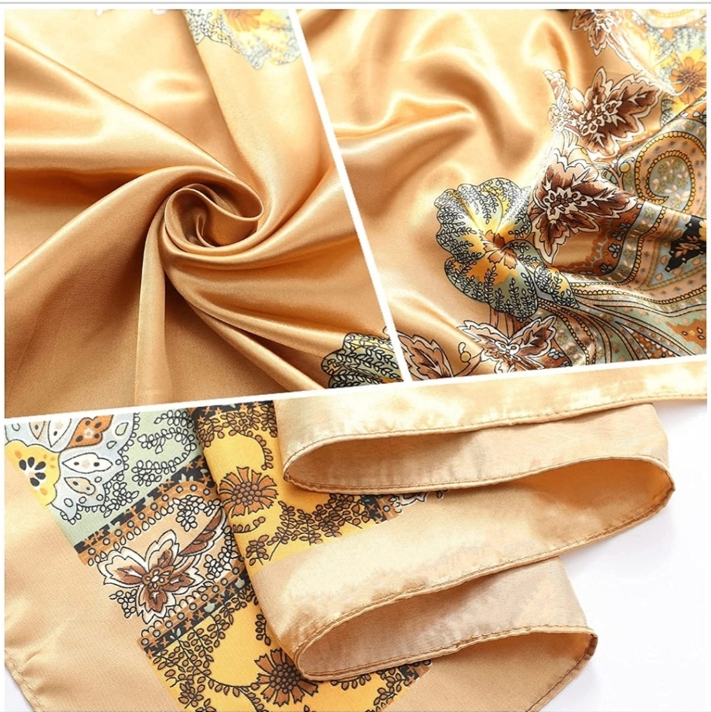 35" Square Classic Vintage Satin Silk Scarf - Picture 4 of 4